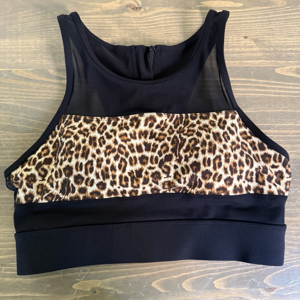 Zyia Womens Small Leopard Print Mesh Trim All Star‎ Sports Bra Athletic Gym